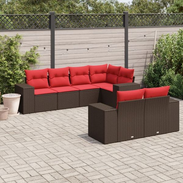 vidaXL 7-teiliges Gartensofa-Set mit Kissen, braun, Polyrattan 3222813