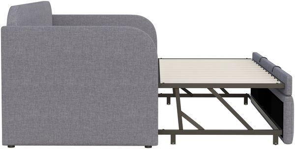 Schlafsofa, Leinenstoff mit Ausziehfunktion & Lattenrost, 90/180x190 cm, Grau, ohne Matratze Bild 7