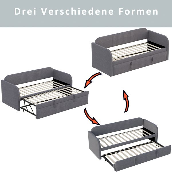 Schlafsofa, Leinenstoff mit Ausziehfunktion & Lattenrost, 90/180x190 cm, Grau, ohne Matratze Bild 6