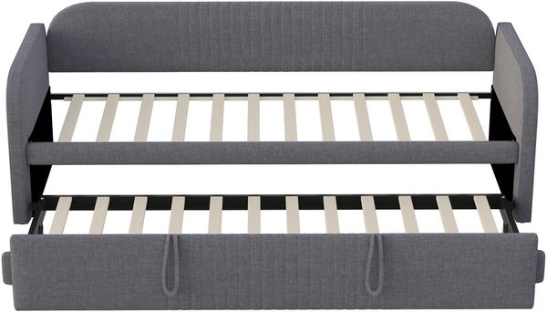 Schlafsofa, Leinenstoff mit Ausziehfunktion & Lattenrost, 90/180x190 cm, Grau, ohne Matratze Bild 10