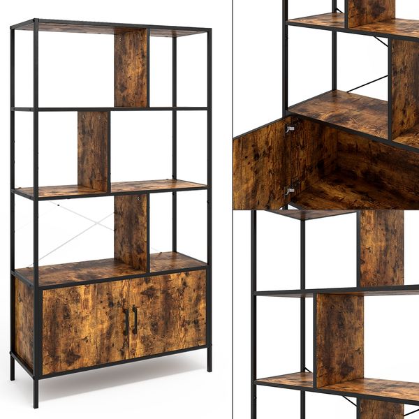 Bücherregal Fyrk Eiche rustikal 80 x 146.5 cm mit 2 Türen Vicco Bild 6