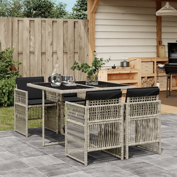 vidaXL 5-tlg. Garten-Essgruppe mit Kissen Hellgrau Poly Rattan 3210899