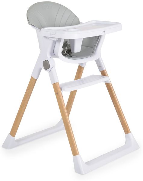Cangaroo Kinderhochstuhl Almond Holzoptik klappbar Doppeltablett Sicherheitsgurt grau
