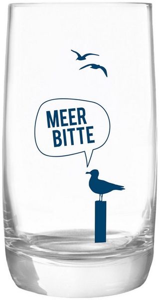 Bow & Hummingbird Longdrinkglas Kristallglas "Meer Bitte Möwe" made in EU, Kristallglas, 33cl Trinkglas maritim