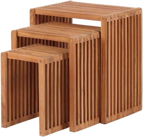 Teakholz Garten-/Beistelltische - bene living - 3er Set-Kombination