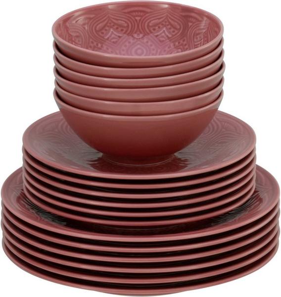 CreaTable 21630 Tafelservice Orient Mandala für 6 Personen, Porzellan, rot (1 Set, 18-teilig)