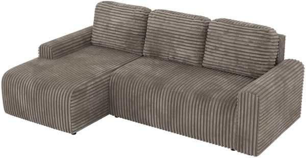 Ecksofa NESSARO L mit Schlaffunktion und Bettkasten, Bonellfederkern, Stauraum, L-förmiges Sofa, DL-System, lose Kissen - Hellbraun Cord - Links Seite Bild 10