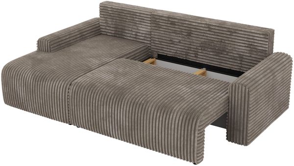 Ecksofa NESSARO L mit Schlaffunktion und Bettkasten, Bonellfederkern, Stauraum, L-förmiges Sofa, DL-System, lose Kissen - Hellbraun Cord - Links Seite Bild 12
