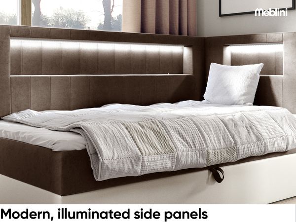 MEBLINI Kinderbett mit Bettkasten GARETH 3 80x200 Rechts – H3/Braun Samt Gepolstert Einzelbett mit Matratze - Polsterbett mit Stauraum - Bett mit Kopfteil – Stauraumbett Bild 3
