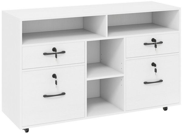 COSTWAY Rollcontainer, mit 4 Schubladen, Aktenschrank abschließbar, weiß