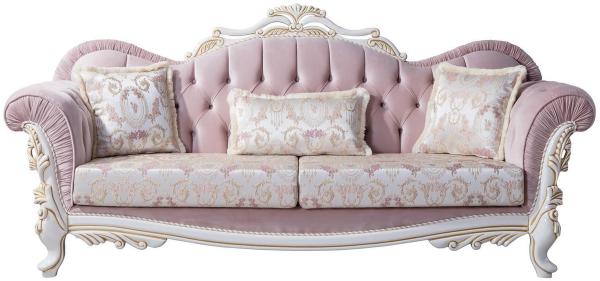 Casa Padrino Luxus Barock Sofa mit dekorativen Kissen Rosa / Silber / Weiß / Gold 243x90 x H. 110 cm - Barockstil Wohnzimmer Möbel