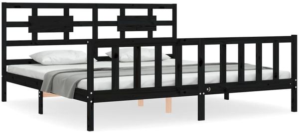 vidaXL Massivholzbett mit Kopfteil Schwarz 200x200 cm 3192580 Bild 2