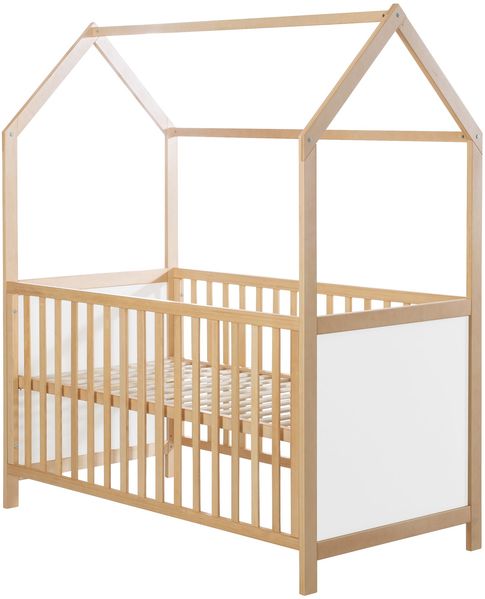 roba Hausbett 70 x 140 cm - Babybett in Hausoptik - Höhenverstellbar - Umbaubar - Holz bicolor