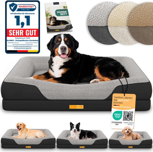 ELONEO orthopädisches Hundebett Grosse Hunde - 122 x 89 x 20 cm, Hundekorb mit Memory Foam, Hundematte wasserdicht und waschbar, Hundekissen, Hundematratze mit weicher Polsterung, schwarz