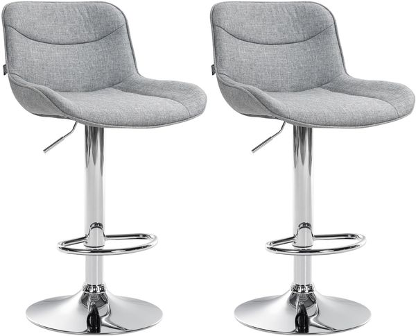 Barhocker 2er Set TAMPA - Grau, Stoff, Chrom Barhocker mit Lehne Barstuhl Tresenhocker Tresenstuhl Kneipenhocker Kneipenstuhl