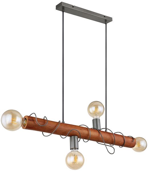 Hängeleuchte, Holzbalken braun, Metall grau, H 120 cm