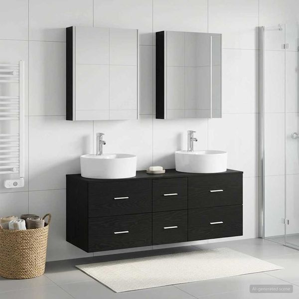 vidaXL Badezimmermöbel-Set 5 pcs Schwarze Eiche Ingenieurholz und Glas 3406928
