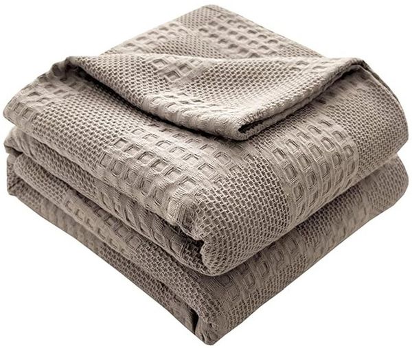 Wohndecke Baumwolle Waffelpique Kuscheldecke,Weiche und Atmungsaktive Tagesdecke, TUWENA