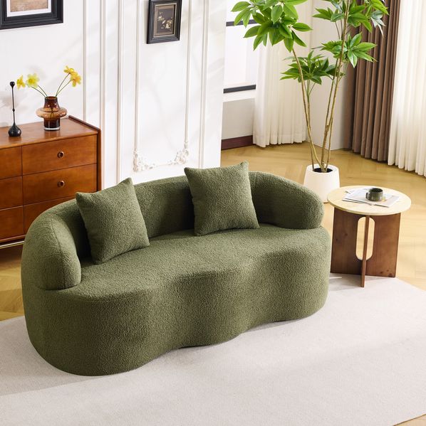 Zweisitzer-Sofa 70cm×170cm×89cm in Grün – geschwungenes Loveseat mit runden Armlehnen und 2 Kissen