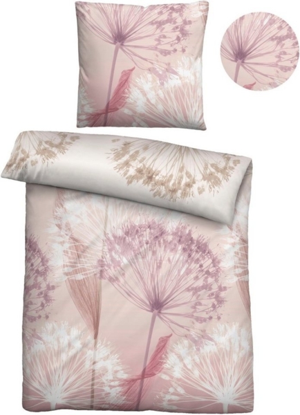 biberna Mako-Satin Bettwäsche 0614605 PUSTEBLUME, rose, 1x 155x200 cm + 1x 80x80 cm
