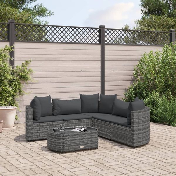 vidaXL 6-tlg. Garten-Sofagarnitur mit Kissen Grau Poly Rattan 3308394