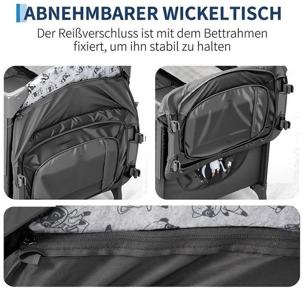 GarveeMore Babybett 5-in-1 Reisebett, faltbares Babybett für Babys mit Wickeltisch, Wiegefunktion,Hängespielzeug, 4 verstellbaren Höhen Bild 4