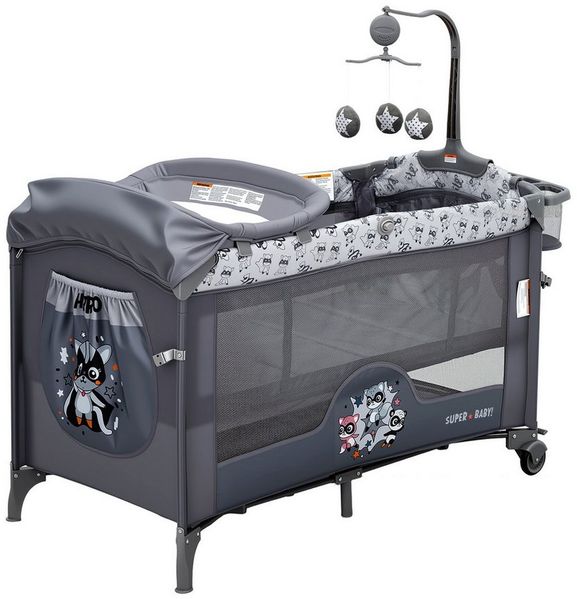 GarveeMore Babybett 5-in-1 Reisebett, faltbares Babybett für Babys mit Wickeltisch, Wiegefunktion,Hängespielzeug, 4 verstellbaren Höhen