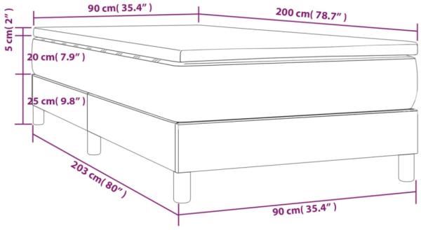 vidaXL Boxspringbett mit Matratze Dunkelgrau 90x200 cm Samt, Härtegrad: H2 [3144310] Bild 3