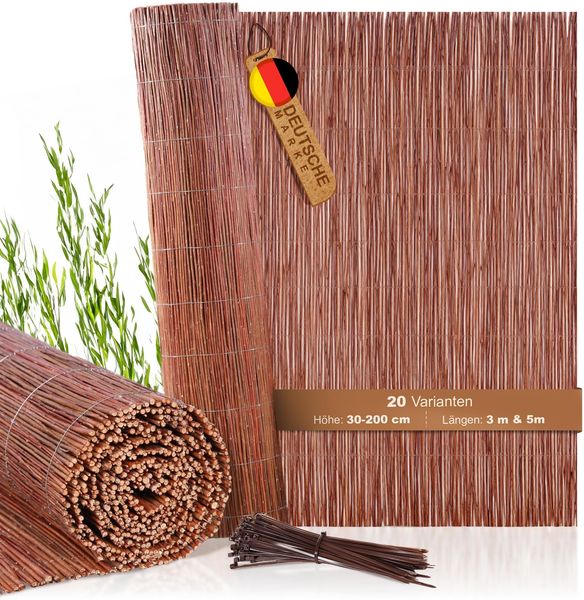 BOOGARDI Weidenmatte - 20 Größen - Weidenzaun 30 cm hoch x 300 cm lang - Sichtschutzmatte Balkonverkleidung Gartenzaun Sichtschutz Zaun Garten Balkon Sichtschutzzaun Holz Weide