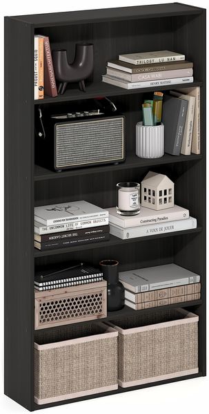 Furinno Basic 5-stöckiges offenes Regal, Bücherregal, Aufbewahrungsorganizer, 16.8 x 60 x 110.9 cm, Espresso