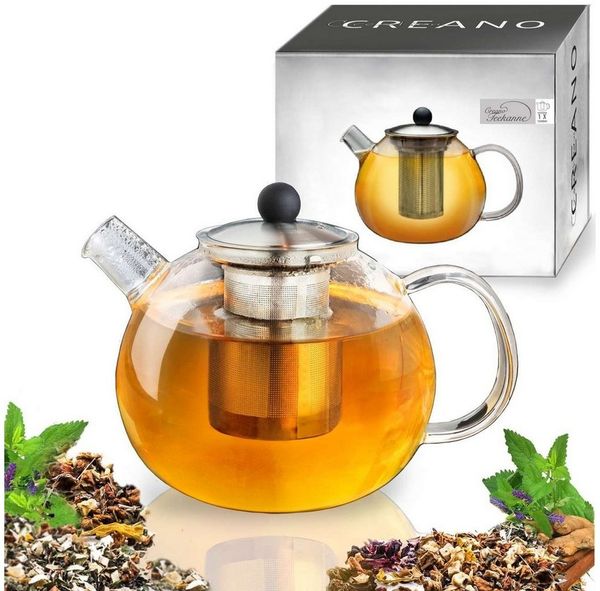 Creano Teekanne Creano Teekanne mit Siebeinsatz aus Glas 1,6l - Glasteekanne mit Edels, 1x Glasteekanne