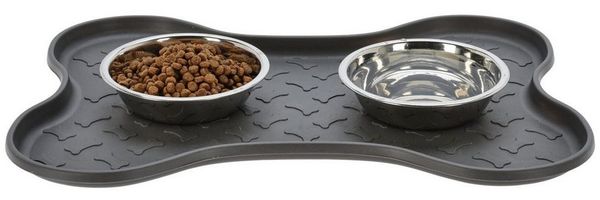 HTI-Living Knochen Tier-Futternapf 2er Set, Silikon / Edelstahl grau, 47 x 30 x 5 cm