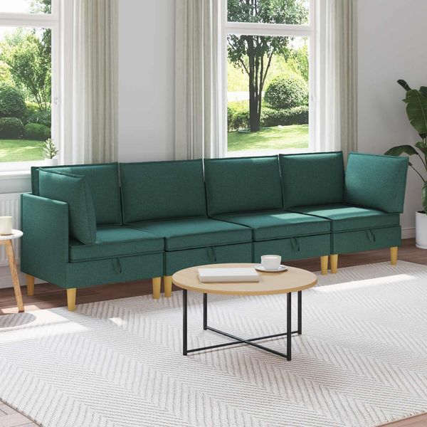 vidaXL Modular Sofa Set mit Stauraum 4 pcs Dunkelgrün Stoff 3413699