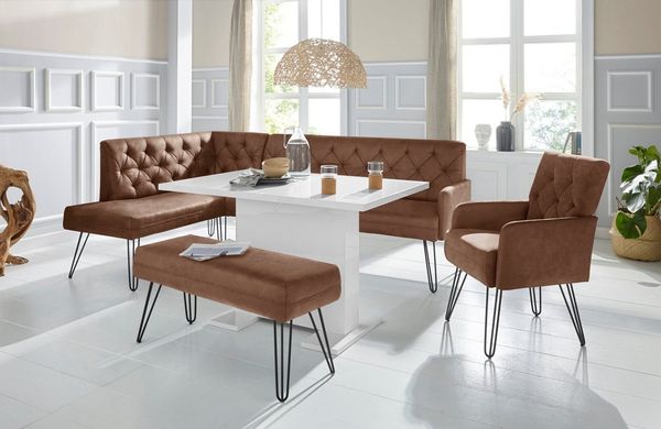 exxpo - sofa fashion Eckbank Doppio, Chesterfield Optik, komfortabel und bequem, hohe Designfüße, Frei im Raum stellbar
