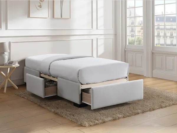 Vente-unique - KOLANE Lattenrost und Bettrahmen Stoff Beige - B 96 cm x H 37 cm x L 197 cm