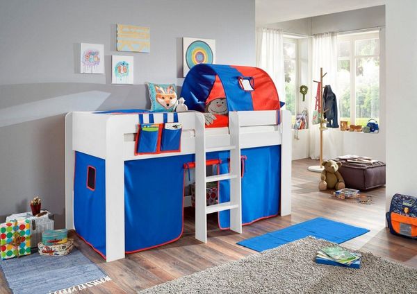 Relita Hochbett Andi mit Rolllattenrost, Textil-Set und Leiter, pflegel. Dekor Oberfläche