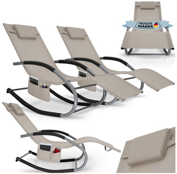 tectake Gartenliege ergonomische Sonnenliege, Belastbarkeit 120 kg, 62 x 146 x 92 cm, Balkonliege Taya, 2 St, für Außen in Beige, gepolstert, atmungsaktiv, wasserabweisend, mit Aufbewahrungstasche