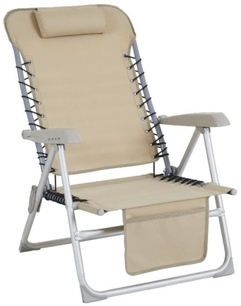 Liegestuhl Ulrika mit Armlehne aus Aluminium und Stoff, modern, beige, verstellbare Rückenlehne, Tasche