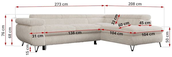 Mks Möbel 'Peter L-form' Ecksofa mit Bettfunktion, Bettkasten & einstellbaren Kopfstützen, Beige, Cord, mit Topper, rechts Bild 7
