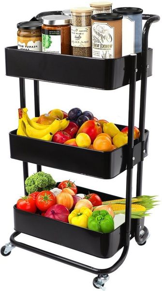 ECHTWERK Küchenwagen, Servierwagen aus Eisen, mit 3 Ebenen und Schiebegriff, 43 x 32 x 86 cm