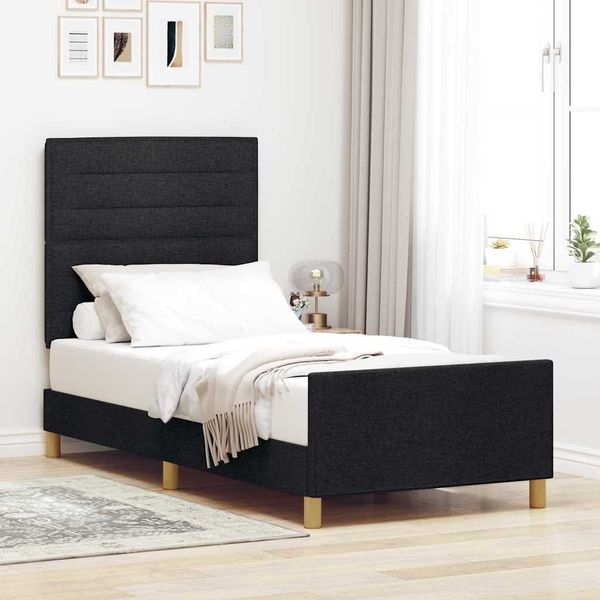 vidaXL Bettgestell mit Kopfteil Schwarz 100 x 200 cm Stoff 3344629