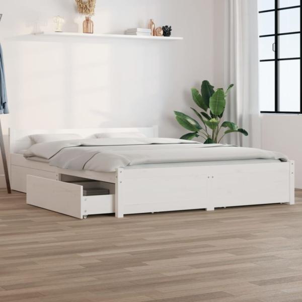vidaXL Bett mit Schubladen Weiß 150x200 cm 3103565