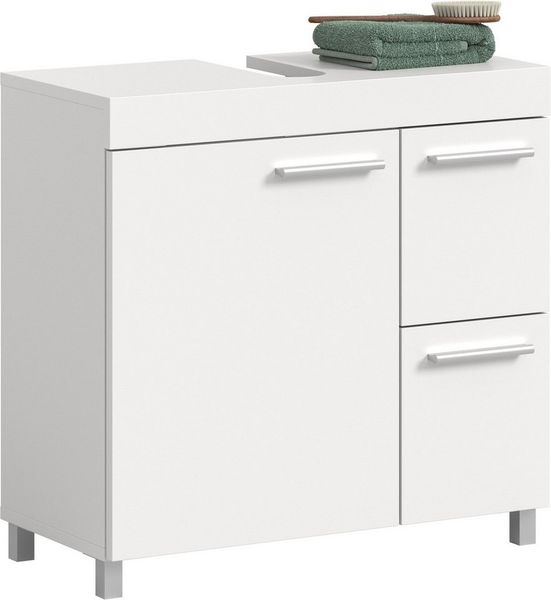 welltime Waschbeckenunterschrank HANO, Badezimmer, WBU, Waschtisch, Kommode, Unterschrank (in 2 verschiedenen Farben und 2 verschiedenen Ausstattungen erhältlich) 1 Tür, 2 E-Böden, 2 Fächer, 2 Schubkästen, mit Siphonausschnitt