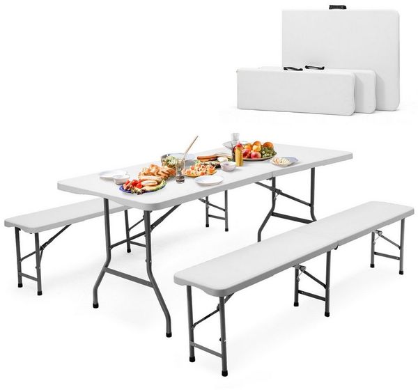 Sekey Bierzeltgarnitur Klappbar Bierzeltgarnitur 180cm Festzeltgarnitur Biertisch Set, 3-teilig, Tisch + 2 x Bierbank, Gartenmöbel Set