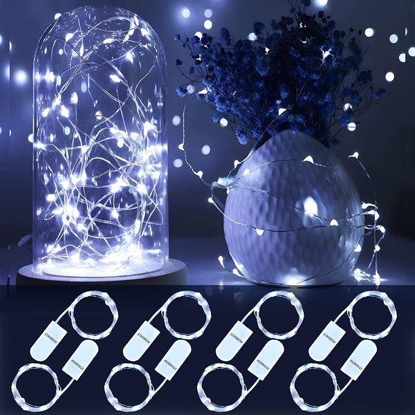 ZMH LED-Lichterkette, 8er-Pack, kaltweiß, Kupferdraht, 2 m, mit batteriebetriebener Lichterkette