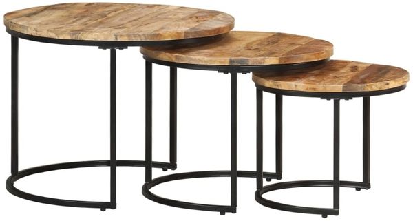 vidaXL Satztische 3 Stk. Rohes Mangoholz 338002