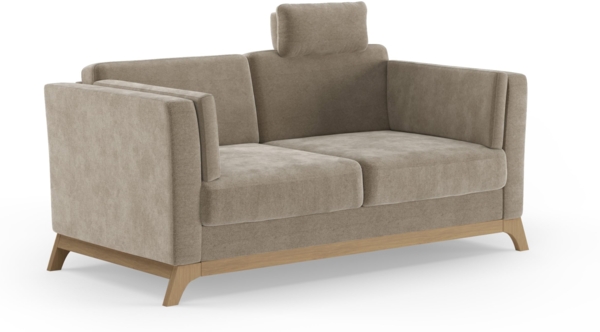Cavadore 2,5er-Sofa Vida / 2,5-Sitzer Couch im trendigen Design mit massivem Holzrahmen in Buche, Kopfstütze mit Kuschelkissen / 183 x 84 x 93 / Mikrofaser, Perlbeige