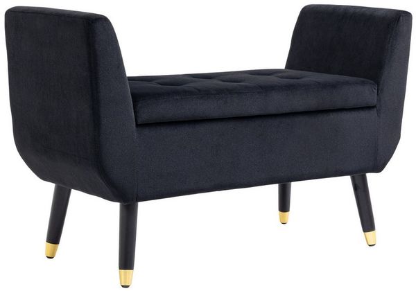 HOMCOM Luxus Sitzbank Polsterbank mit Stauraum Armlehnen Truhenbank Samtartiges Polyester Gummiholz Schwarz 107 x 42 x 65 cm Bild 2