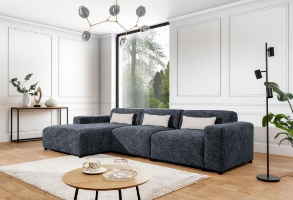 Ecksofa Designersofa ROMY MAX in Stoff Enjoy Me Blau Ottomane Links