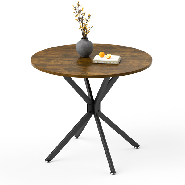 90 cm runder Esstisch, geeignet für 1-4 Personen, platzsparender Küchentisch mit stabilen Metallbeinen, ideal für Esszimmer oder Wohnzimmer,Braun und Schwarz